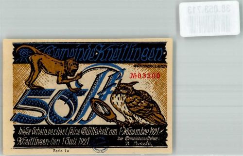 Kneitlingen 1921 Gutschein über 50 Pfennig Eltern von Till Eulenspiegel Affe Eule