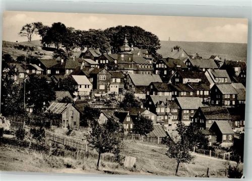 Schnett Panorama des Ortes mit Kirche St. Oswald VEB Bild und Heimat