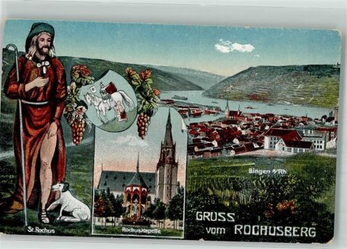 Bingen Panorama des Ortes mit der Rochuskapelle und dem Heiligen St. Rochus