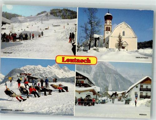 Leutasch 1985 Kirche Oberleutasch Bergstation Kreithlift Winter Fliegeraufnahme