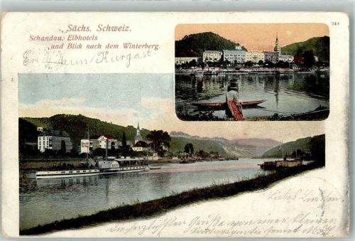 Bad Schandau 1902 Elb- Hotel Schaufelraddampfer Bastei