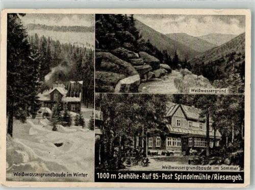 Spindleruv Mlyn 1943 Winter Weißwassergrundbaude Hüttenstempel