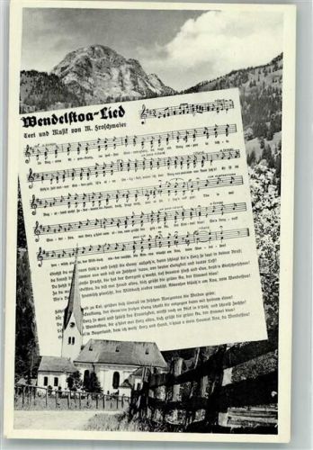 Bayrischzell Pfarrkirche St. Margareth und Text und Melodie des Wendelstoa-Liedes von Froschmaier Fotograf Heckmair
