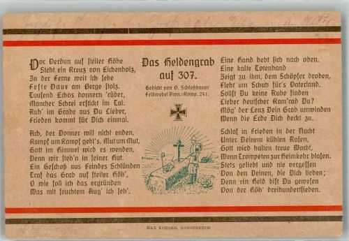 1916 Gedicht Das Heldengrab auf 307 K.D. Feldpostexped. d. 121. Inf. Div.
