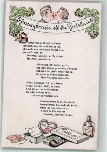 1940 Text des Liedes Schwarzbraun ist die Haselnuss Feldpost Erlangen