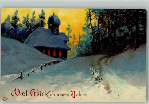 1912 Einsame Kirche in der Dämmerung zu Neujahr