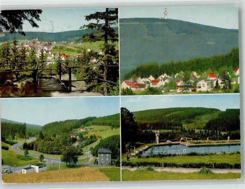 Bischofsgrün Panorama des Ortes Schwimmbad Schneeberg Maintal Verlag Dennerlein