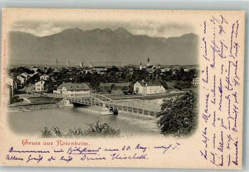 Rosenheim 1900 Panorama des Ortes mit Innbrücke