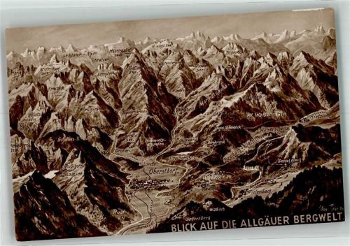 Oberstdorf sign Felle Eug. Isny Vogelschau Blick a.d. Allgäuer Bergwelt