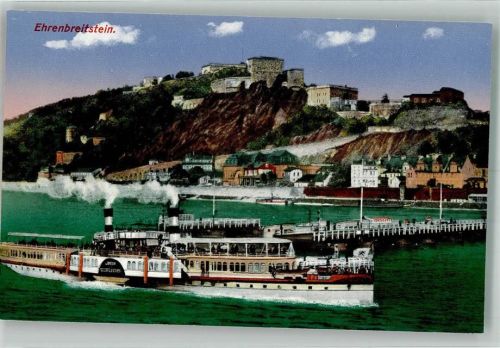 Koblenz Raddampfer Schiffbrücke Festung Ehrenbreitstein Helicolorkarte Ottmar Zieher