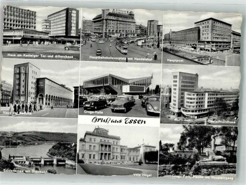 Essen 1960 Straßenbahn Auto Gruga-halle Deutschlandhaus Denkmal Villa Hügel Postamt