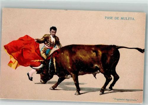 Torero mit rotem Tuch gegen einen Stier