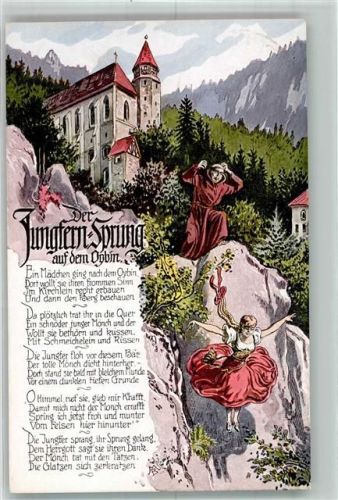 Kurort Oybin 1926 Jungfernsprung auf dem Oybin mit Gedicht Rübezahl-Kunstverlag