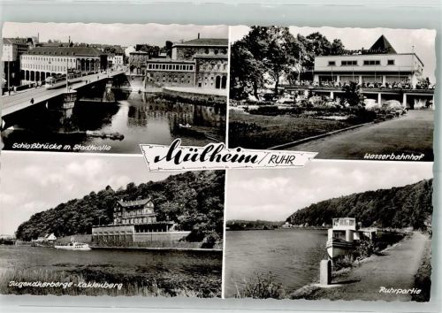 Mülheim 1959 Straßenbahn Schlossbrücke Stadthalle Wassr- Bahnhof Jufendherberge Ruhrpartie