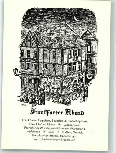 Frankfurt sign. Tamm Gasthaus Sachsehäuser Bezelbub im Mondschein Werbekarte