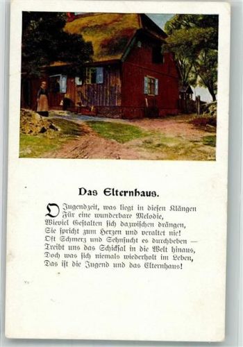 Altes Reetgedecktes Haus mit Gedicht Das Elternhaus S.V.D. Serie 4215/6