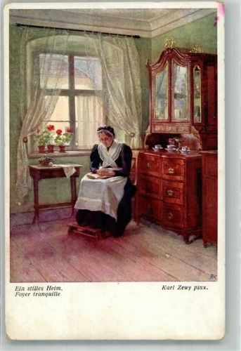 sign. Zewy Karl Ein stilles Heim Frau Buch lesen B.K.W.I. Nr. 1590