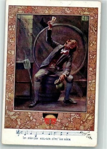 1913 Im kühlen Keller sitz ich hier Wein Deutsche Lieder Nr. 12 Deutscher Schulverein Karte Nr. 85