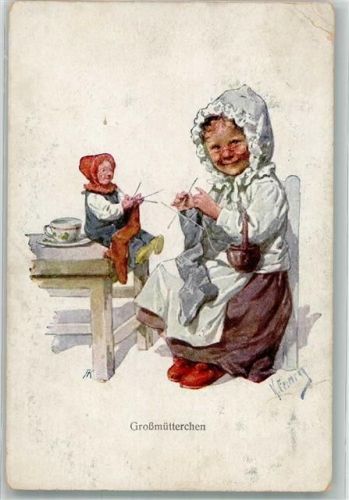 1918 Großmütterchen Puppe stricken B.K.W.I. Nr. 153-5 Künstlerkarte