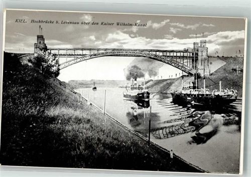 Levensau Kaiser-Wilhelm-Kanal mit Hochbrücke Levensau und Dampfern Fotograf Ernst Crull