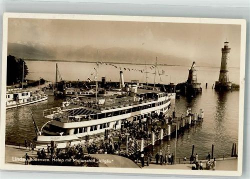 Lindau 1937 Hafen Motorschiff Allgäu Leuchtturm Denkmal Löwe