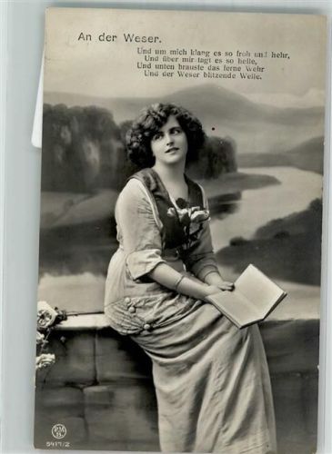 1911 Junge Frau mit einem Buch oberhalb der Weser P.M.B. 5417/2