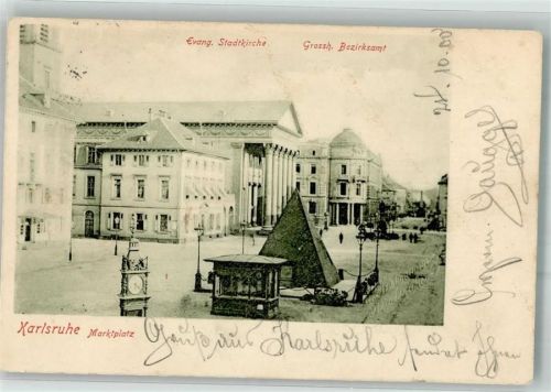 Karlsruhe 1900 Marktplatz Ev. Kirche Bezirksamt
