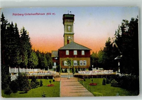 Pöhlberg Gasthaus mit Aussichtsturm auf dem Pöhlberg Fotograf Franz Landgraf Hüttenstempel