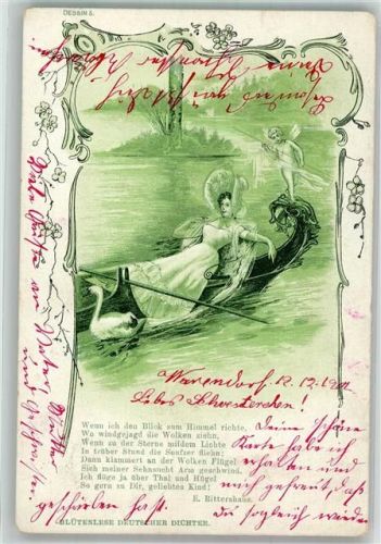 1901 Blütenlese Deutscher Dichter E. Rittershaus Gondel Frau Schwan