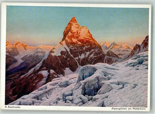Matterhorn VS sign. Reschreiter Alpenglühen am Matterhorn Verlag Wiechmann Nr. 7597