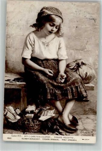 1913 sign. Chretien-Colombe Marktmädchen mit kleinem Verdienst Salon 1913