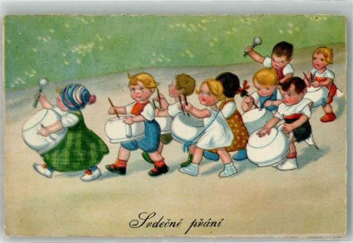 1934 Marschierende Kindergruppe als Topfschlag-Orchester WSSB 9278