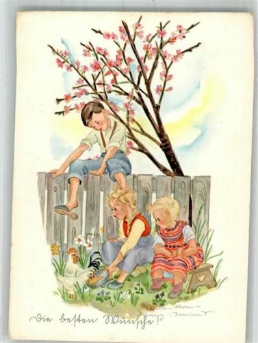 sign. Schwarz Torinus Anna Marie Kinder Hühner Kunstverlag Georg Michel 1020