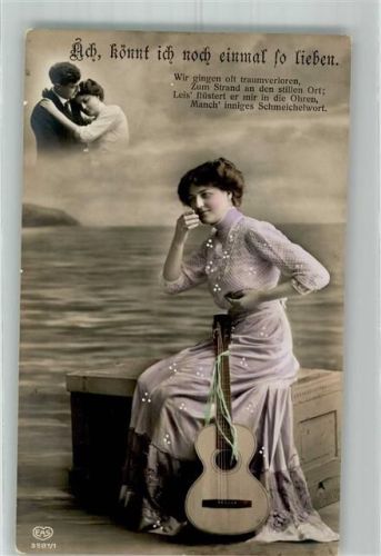 1911 Junge Frau trauert am Meeresstrand ihrem Liebsten nach E.A.S. 3581/1