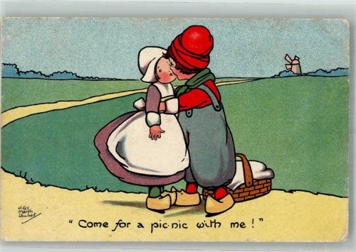 sign. Lambert, Marsh Zwei sich küssende Hollandkinder Serie Dutch Kiddies No. 553