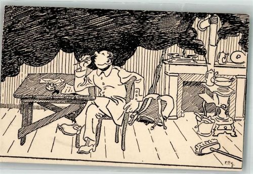 1916 Landser sinniert bei qualmenden Ofen über seine Beziehung Feldpost Stab 1. Garde Fussart. Regt.