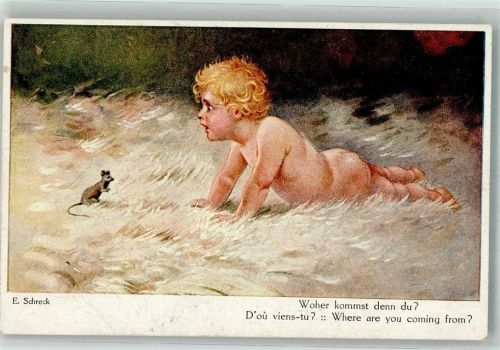 sign. Schreck Kleinkind spricht mit Maus Noris-Kunstverlag 493