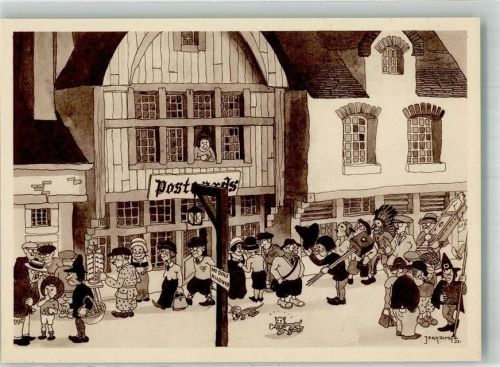 1933 sign. Dratz, Jean Passanten vor einem Postkartengeschäft Dackel Fotoapparat