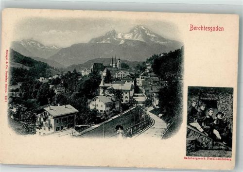 Berchtesgaden Panorama des Ortes mit Stiftskirche St. Peter mit Salzbergwerk Ferdinandsberg Verlag Stengel & Co. 1317