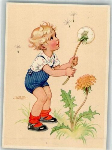 sign. Lungers-Hausen Kind mit Pusteblume Verlag Carl Werner Nr. 1010