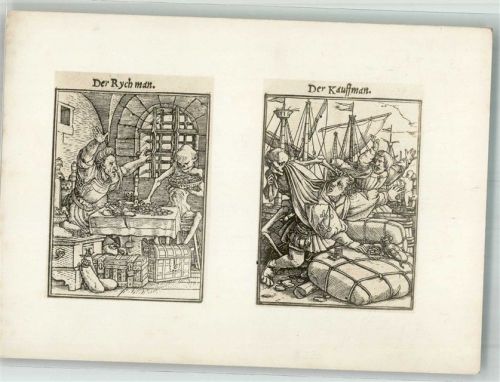 sign. Holbein, Hans Holzschnitte Aus dem Totentanz Der reiche Mann und der Kaufmann