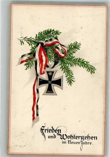 1914 Neujahr Orden an Tannengrün mit Schwarz-Weiß-Roter Schleife