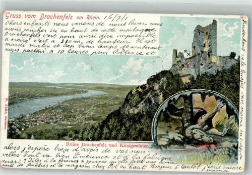 Königswinter 1901 Ruine Drachenfels Drache