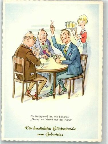 Geburtstag Drei Männer mit Bier beim Kartenspiel
