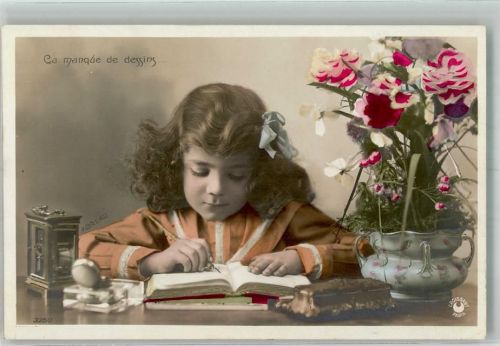 Kleines französisches Mädchen bei Schriftübungen Fotograf Moreau