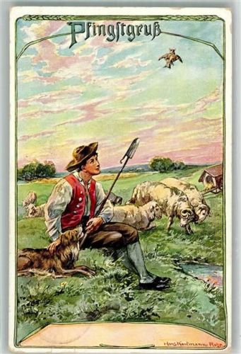1912 sign. Kaufmann, Hans Hirte mit seiner Schafherde