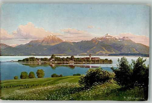 Chiemsee sign. Reschreiter Fraueninsel mit Abtei Frauenwörth