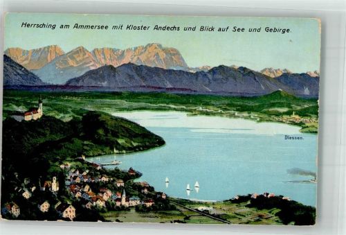Herrsching 1922 Vogelschau des Ammersees mit Alpenpanorama Verlag Zieher, Ottmar 4627