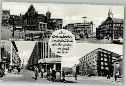 Gelsenkirchen 1961 Omnibus Straßenbahn Auto Hauptbahnhof Hans-Sachs-Haus Bahnhofstrasse