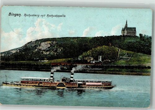 Bingen 1907 Raddampfer unterhalb der Rochuskapelle Verlag Zieher, Ottmar